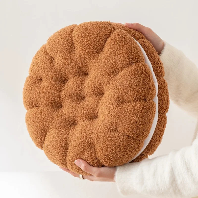 Lamb Wool Biscuit Cushion Cute Cartoon Plush Bolster with Round Sandwich Cookies Home Office Sofa Chair Decorative Pillow