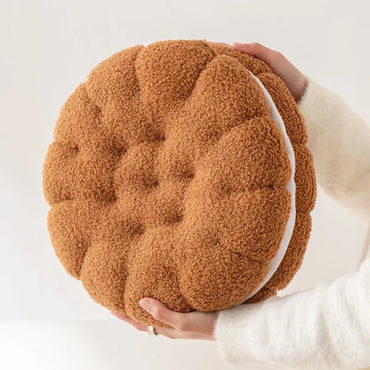 Lamb Wool Biscuit Cushion Cute Cartoon Plush Bolster with Round Sandwich Cookies Home Office Sofa Chair Decorative Pillow