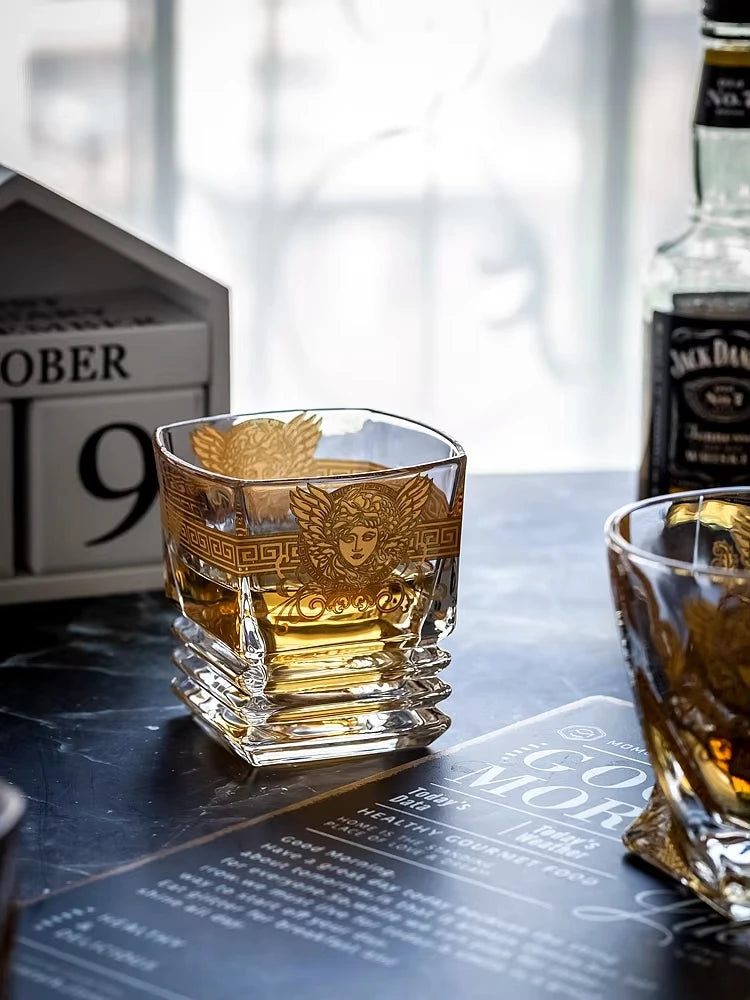 Painted Gold Glass Whisky Medusa Head Wine Glass Cup Foreign Wine Glass Multi-function Beer Glass Water Glass