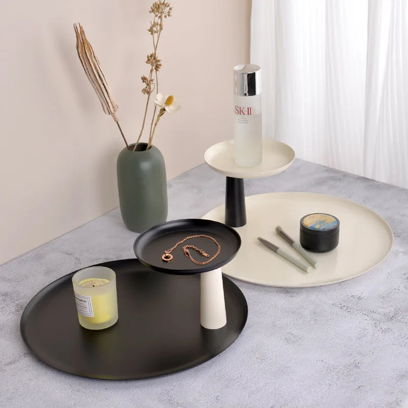 Ahunderjiaz-Nordic Style Luxury Double Round Tray, Storage Display Shelf, Home Decoration, Entryway, Kitchen Storage
