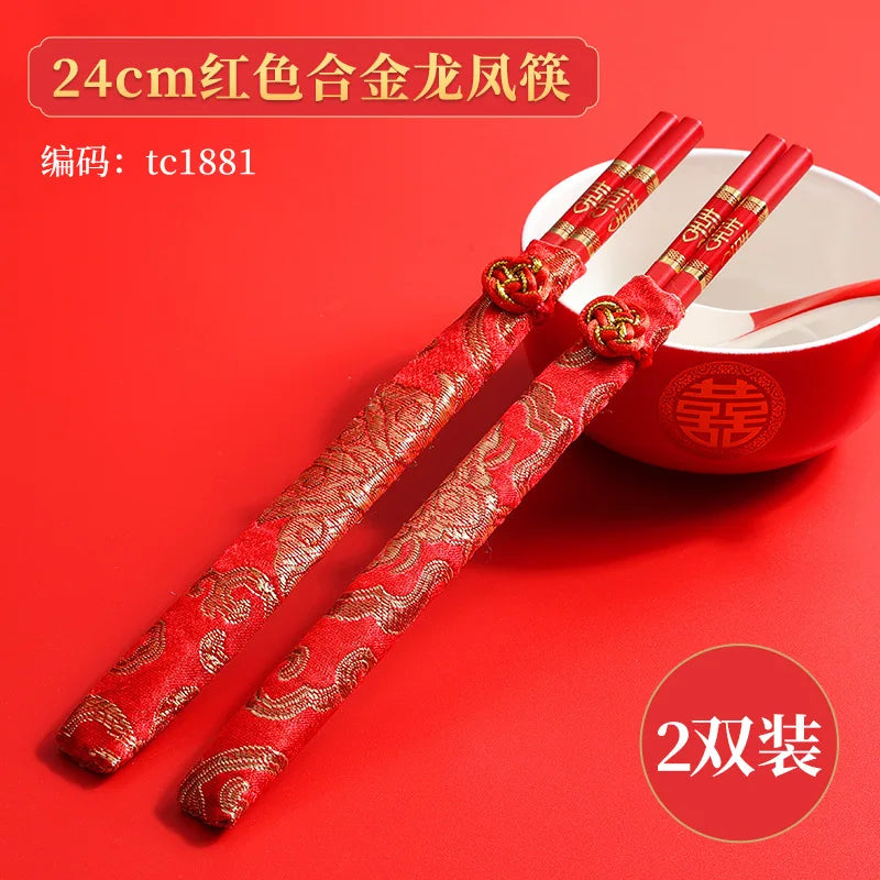 Chinese Wedding Tableware Set Joyful Red Ceramic Bowls Spoons Teacups Chopsticks Tray Wedding Supplies Gifts