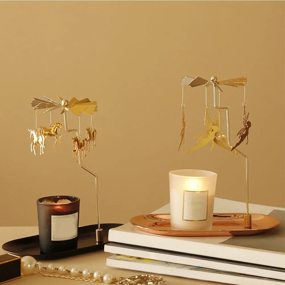 Romantic Gold Color Rotating Candle Holder Metal Tealight Candlestick Holder Wedding Party Home Decoration
