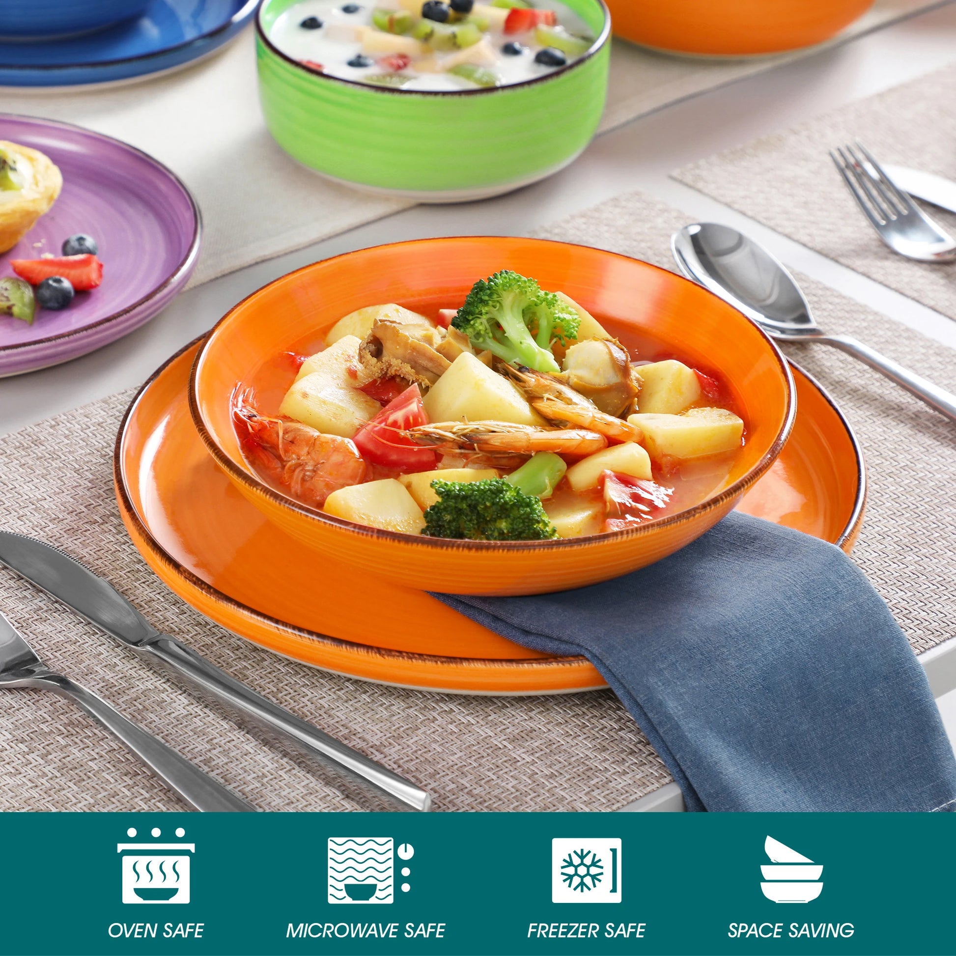 vancasso 12/18/24PCS Ceramic Plate Set Mix-Color Handpainted Spirals Pattern 4/6PCS Dinner Plates/Dessert/Bowl/Soup Plates