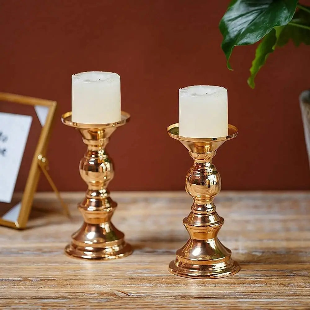 2 Pcs Candle Holders Gold Metal Pillar Candle Holders, Wedding Centerpieces Candlestick Holders Candles Stand Decoration
