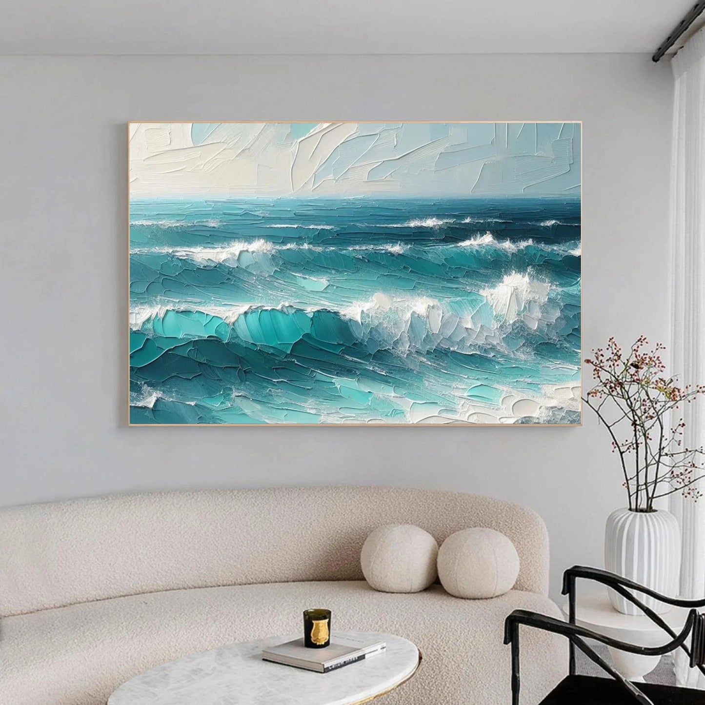 Thick Texture Knife Painted Seascape Pic Dafeng Oil Painting Handmade Abstract Oil Painting on Canvas Wall Art Home Decoration