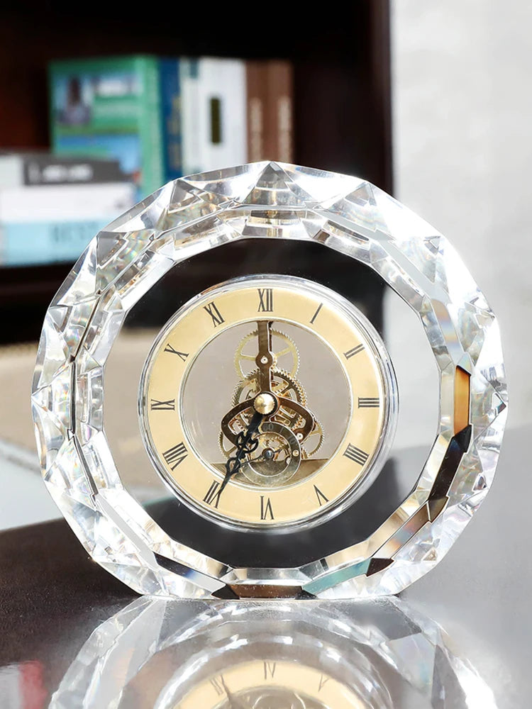 Modern Desk Clock Brief Silent Round Desk Clock Vintage Transparent Clocks Quartz Luxury Aesthetic Clocks Battery Home Decor