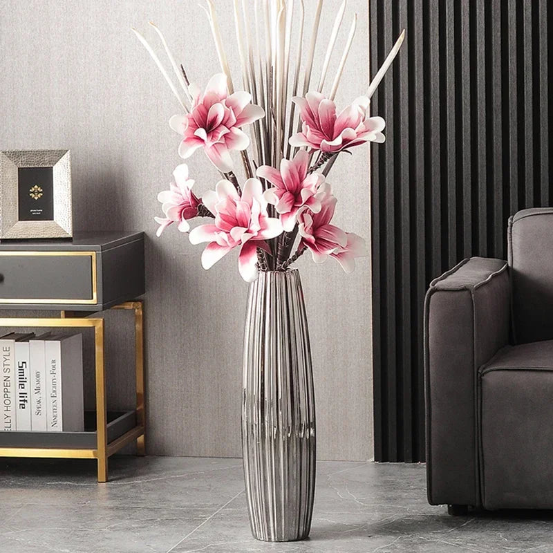 Nordic Ceramics Flower Vase for Entrance Light Luxury High-end Household Vase Large Electroplating Floor-standing Vase for Hotel
