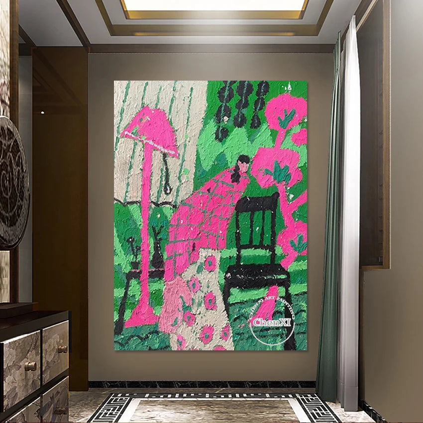 Semi Abstract Painting Figure Textured Design Wall Canvas Art Decoration Beautiful Girl Picture Frameless Bedroom Artwork