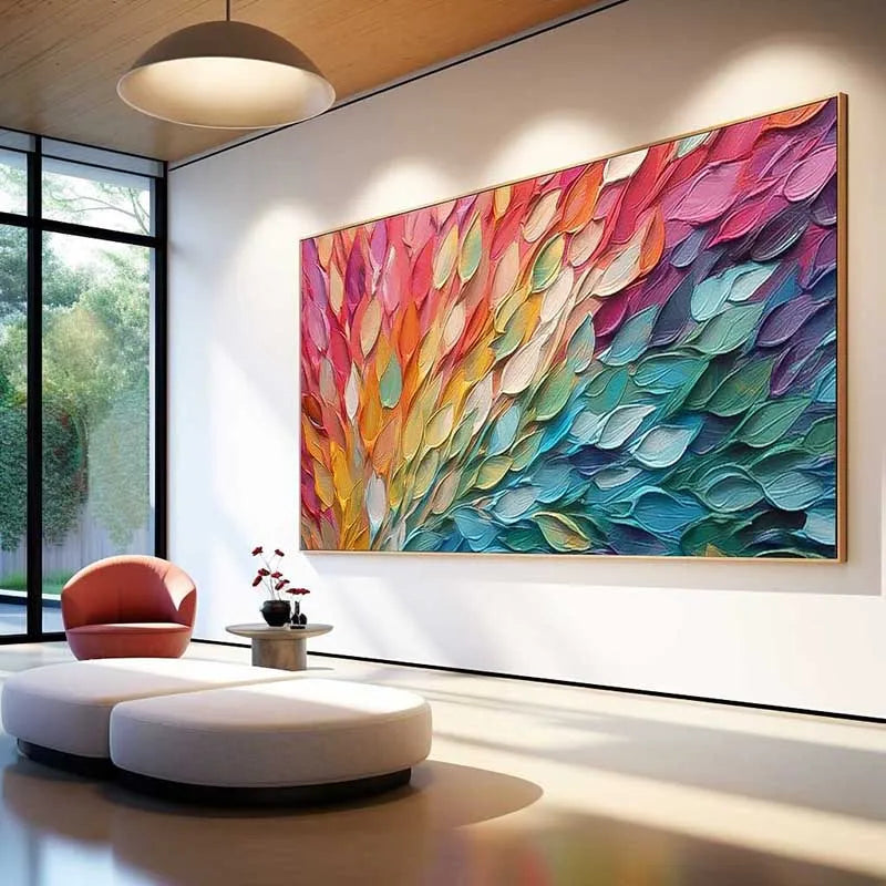 100% Hand Painted Thick Textured Knife Painted Colorful Feathers Wall Art Abstract Oil Painting on Canvas For Home Decoration