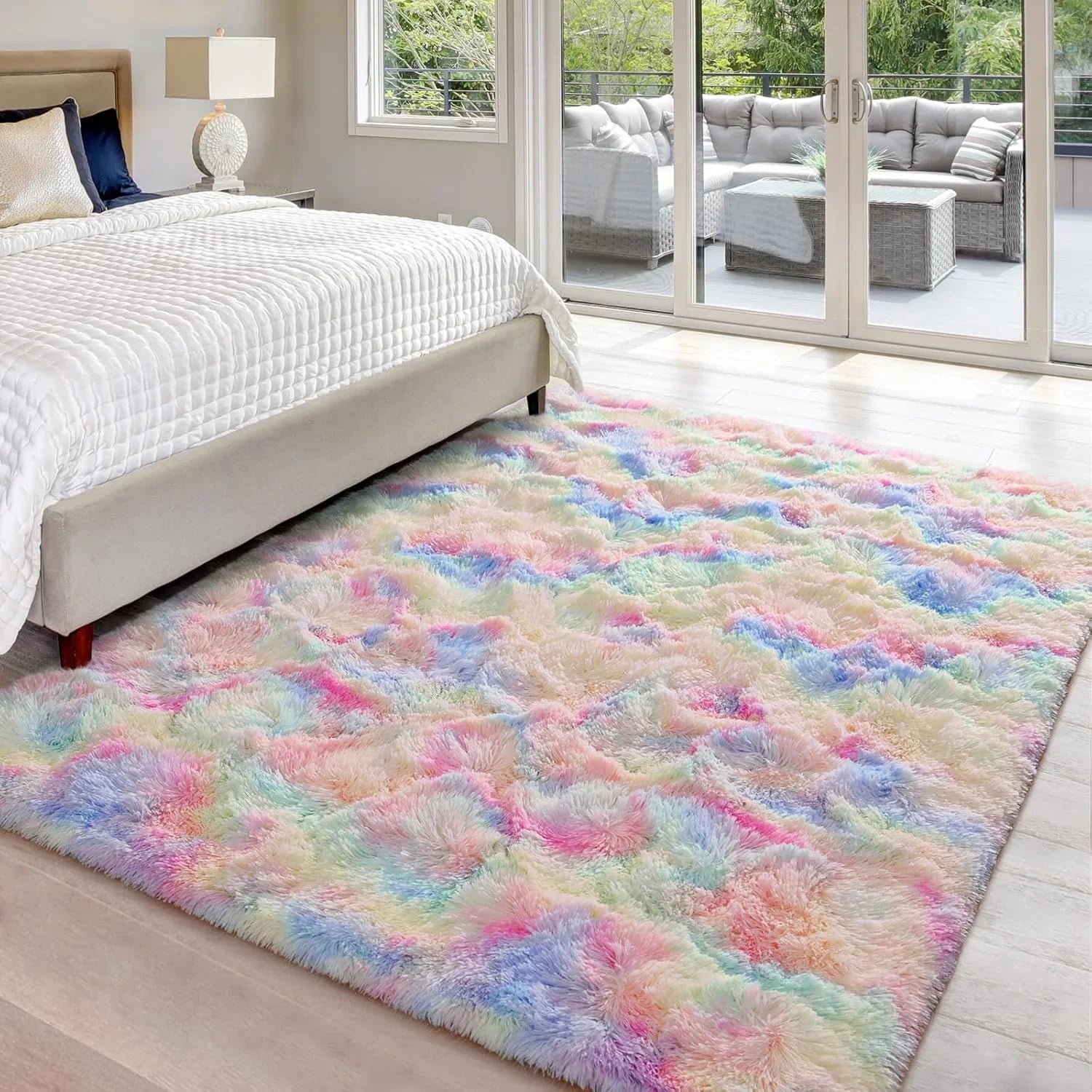 VIKAMA Tie-dye Carpet Living Room Coffee Table Cushion Shaggy Washable Bedroom Modern Scandinavian Soft Cozy Mat Home Decor Rug