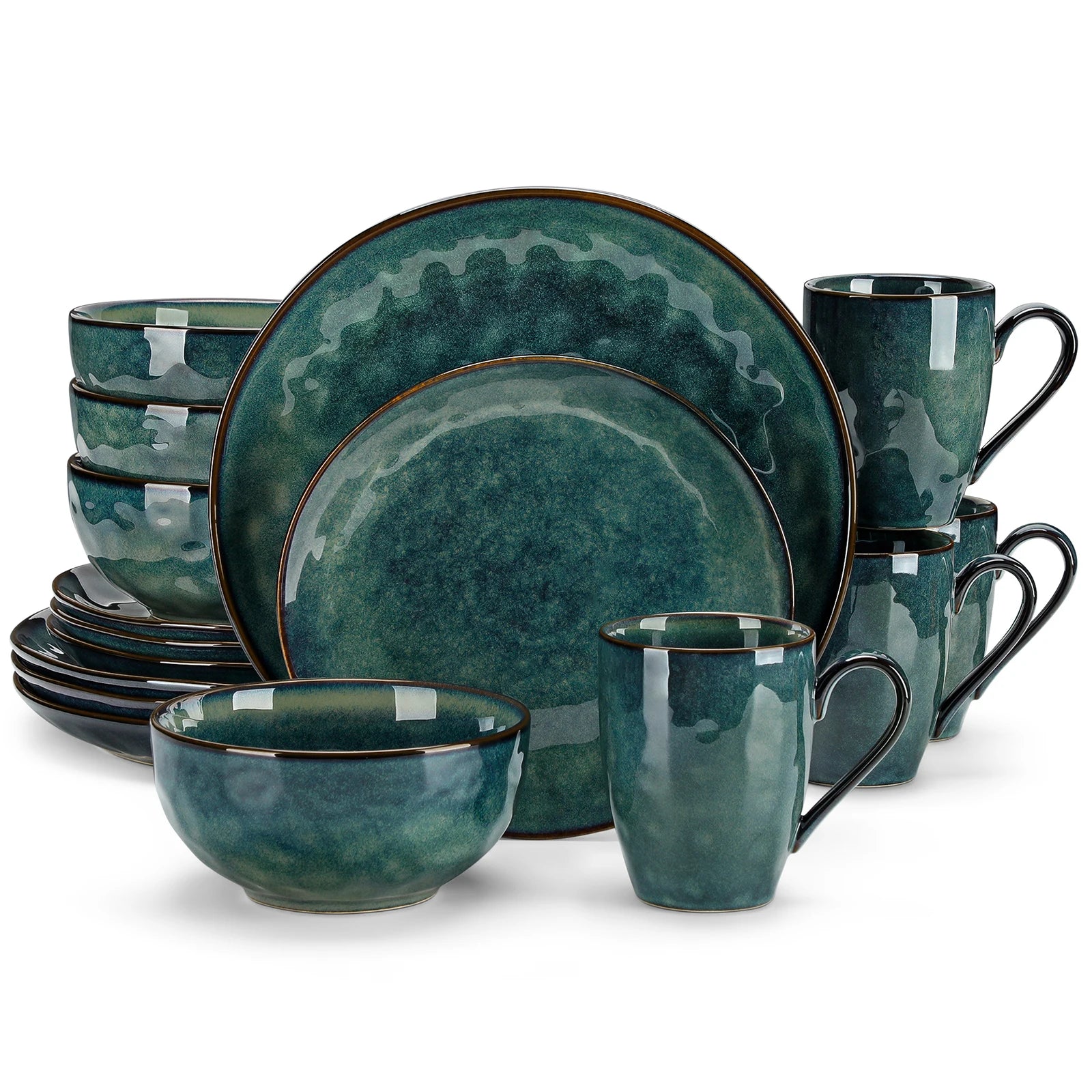vancasso 16/32-Piece Starry Green Dinner Set,Kiln Change Glaze Tableware Dinner Set with Dinner Plate,Dessert Plate,Bowl,Mug