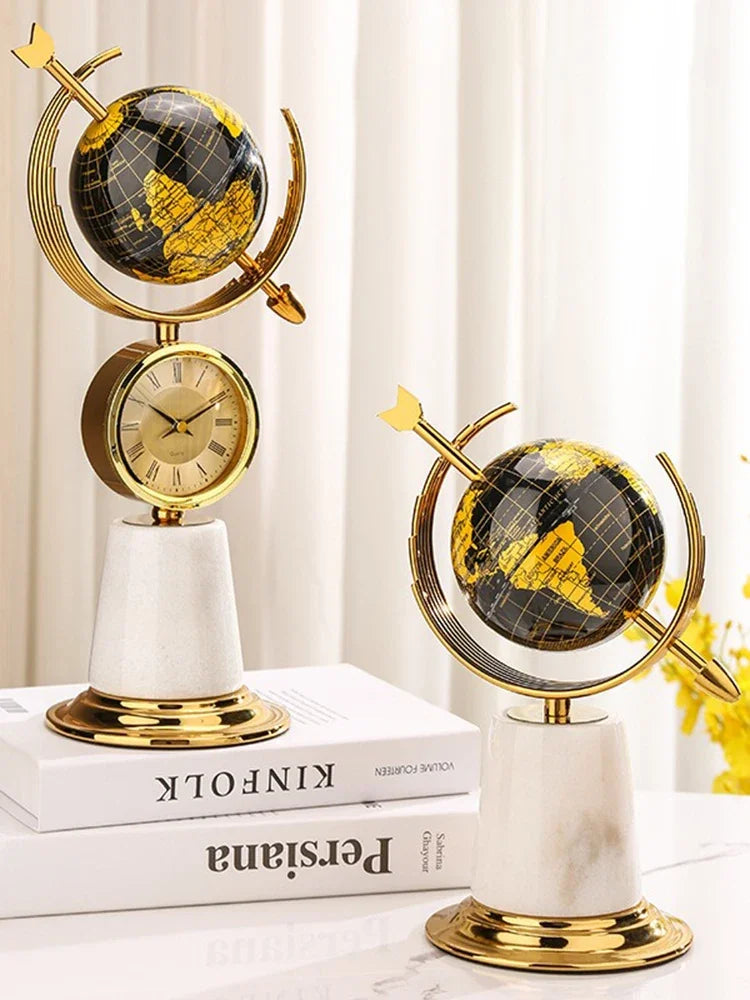 Modern Globe Figurines Clocks Luxury Living Room Nordic Sculptures Desktop Creative Figurine Table Sculpture Art Crafts Home