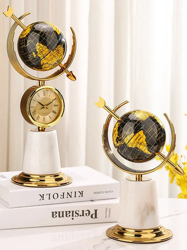 Modern Globe Figurines Clocks Luxury Living Room Nordic Sculptures Desktop Creative Figurine Table Sculpture Art Crafts Home