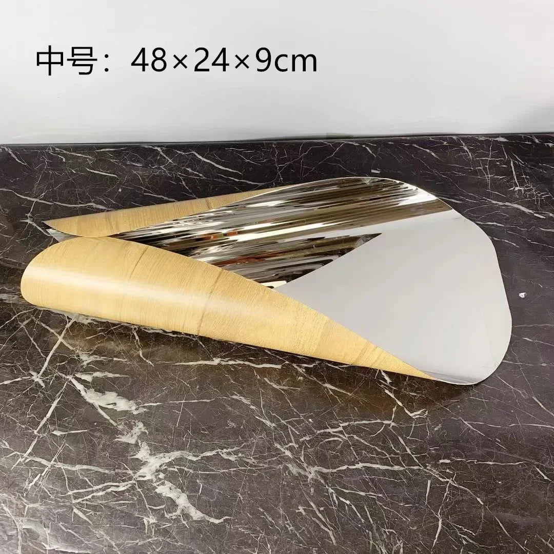 Luxury Geometric Stainless Steel Rolled Edge Silver Storage Tray, Fruit Tray, Bedroom, Study, Desktop Decoration Ornaments