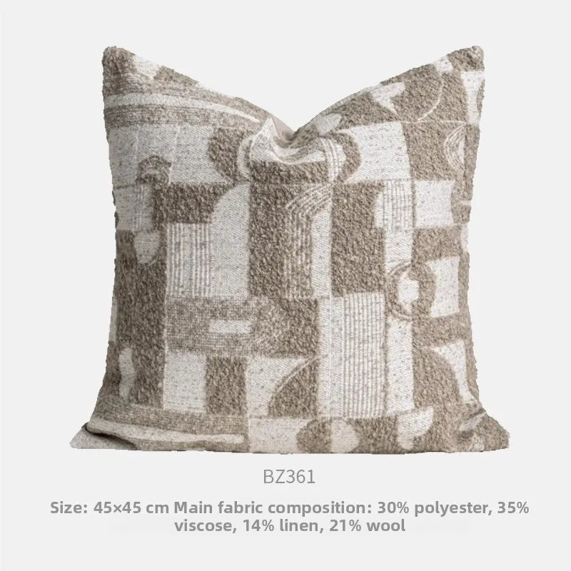 Modern Wabi-Sabi Large Pillow Living Room Sofa Lumbar Pillow Wheat Coffee Color Geometric Pillow Wool Blend Pillow Sample Room