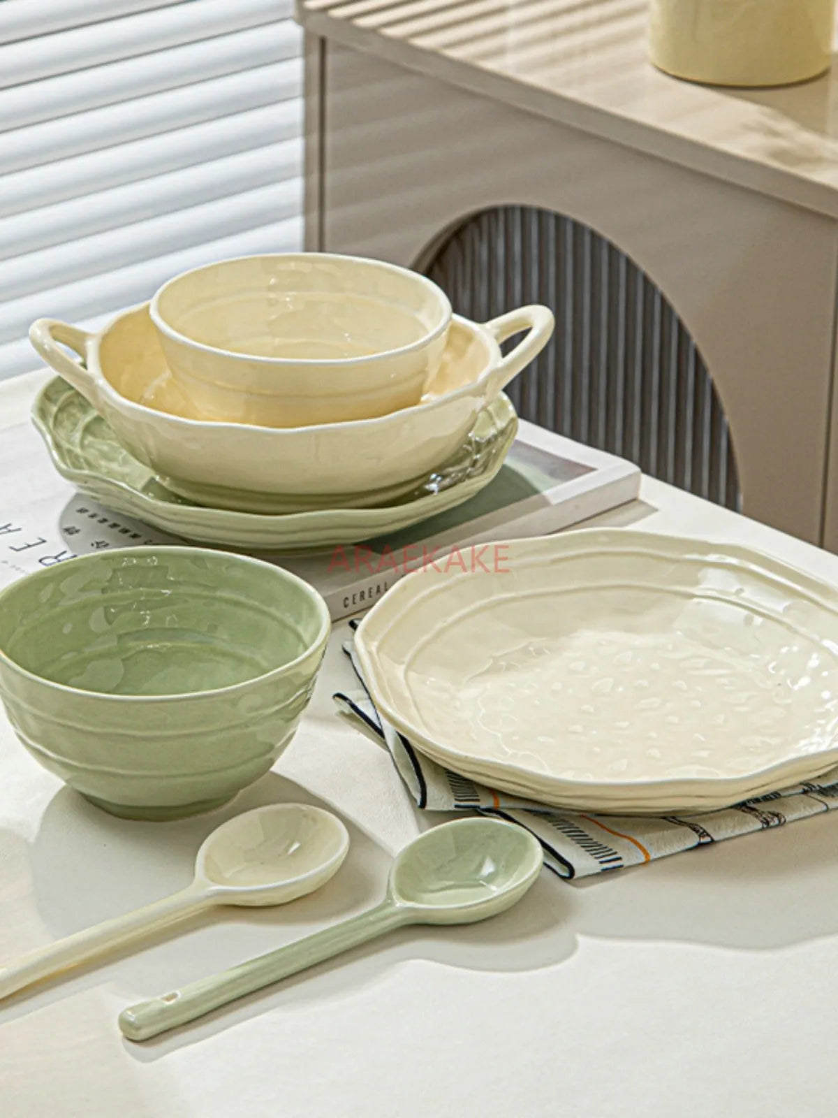 Cream style bowl and plate set, a particularly beautiful new type of bowl, couple tableware set