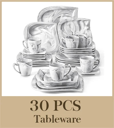 MALACASA 30/60 Piece White Porcelain Dinner Set with Cups Saucers Dessert Soup Dinner Plates Tableware Service for 6/12