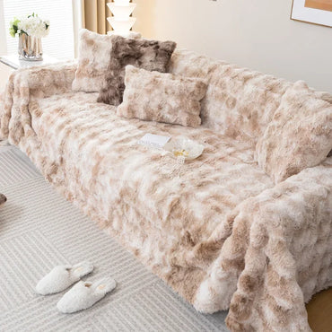 EIFLOY-Faux Rabbit Plush Sofa Cover, Super Soft Towel Blanket, Anti-slip, Universal, 1/2/3/4 Seater, Leather Couch Slipcover