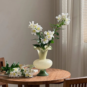 Vase Flower Arrangement Flower Vase Decoration Home Glass Color Matching Wind Lamp Middle-aged Style Green Fenton Glass Vase