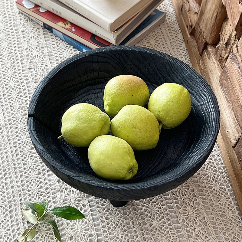 Wabi Sabi Charred Wood Tray Black Fruit Bowl Minimalist Display Platter for Hotel Rustic Storage Tray for Living Room Decoration