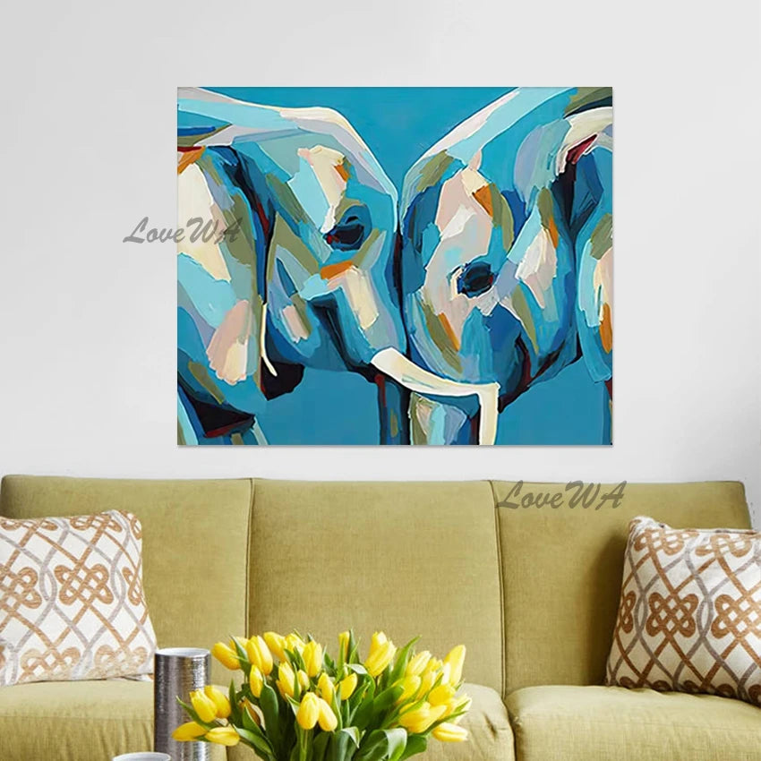 Simple Style Abstract Design Elephant Oil Paintings, Modern Canvas Picture, Frameless, Living Room Decor Art Wall, Hot Sale
