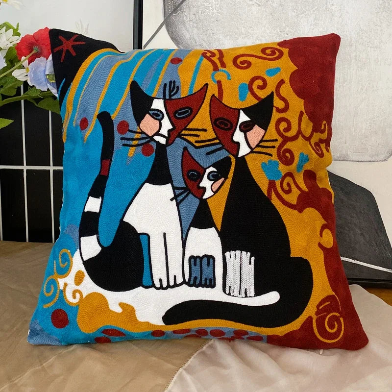 Embroidery Abstract Pillowcase Cotton Cushions Covers Picasso Decorative Throw Pillows Covers for Sofa Living Room Home Decor
