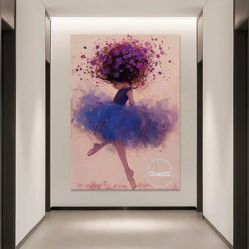 Cartoon Canvas Wall Picture Girl Dancing Ballet Hand-painted Oil Painting Modern Murals Art Set For Bedroom Decor Kids Gift