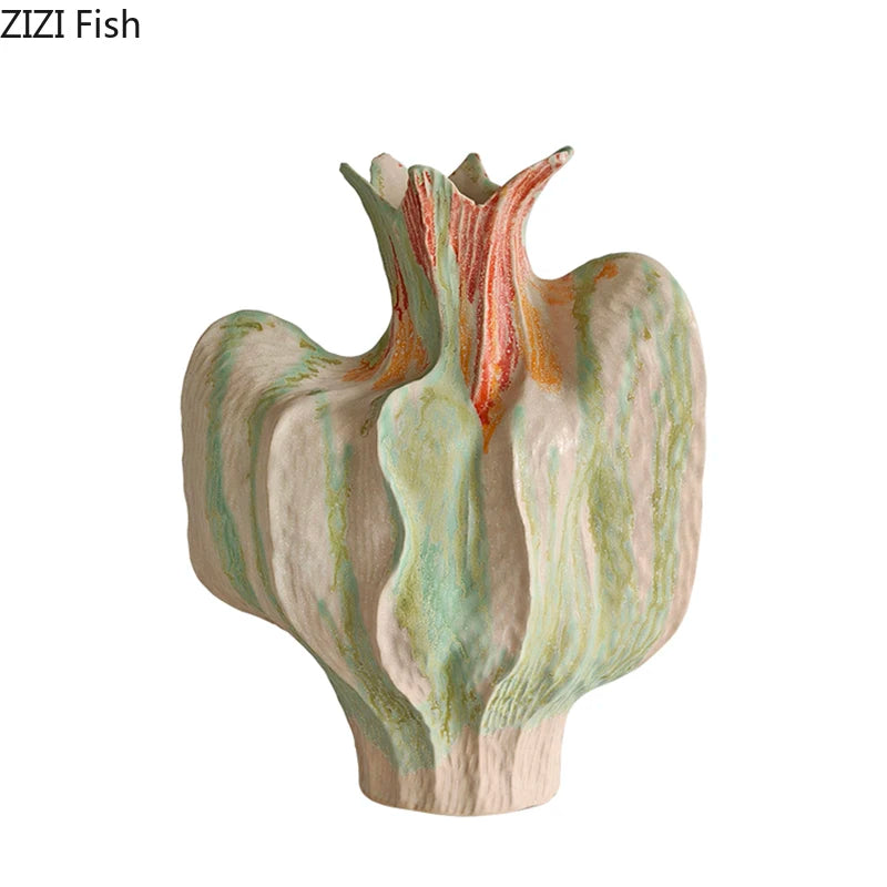 Flower Bud Shape Ceramic Vase Creative Painted Plant Pots Table Decoration Flowers Arrangement Floral Vases Room Aesthetic Decor