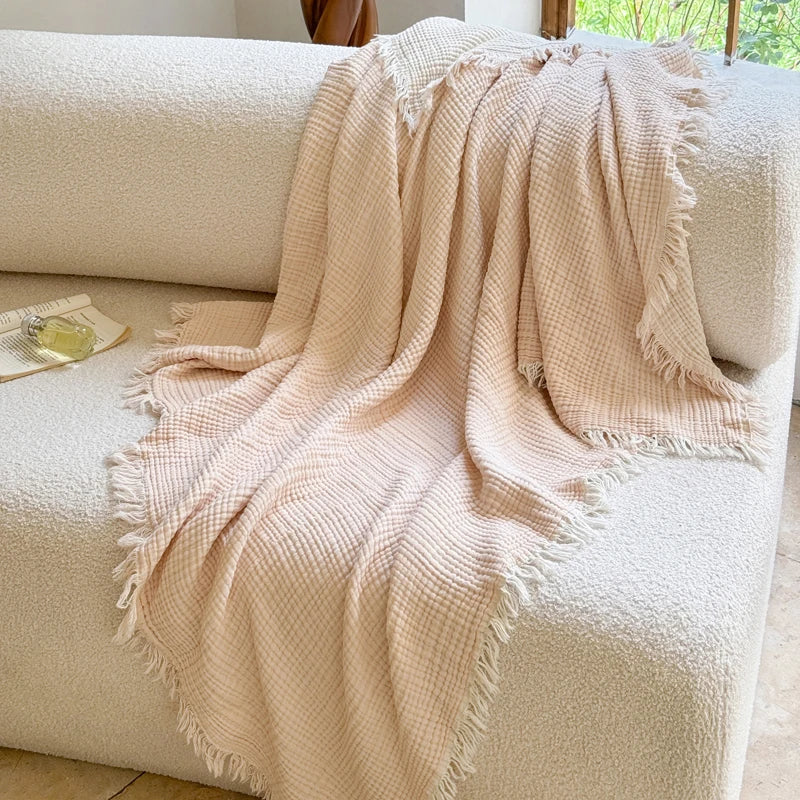 1pc The all-cotton tassel multi-functional blanket is thickened, warm and comfortable, suitable for bedrooms, sofas and offices