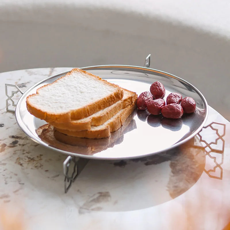 Luxury Mirror Stainless Steel Storage Tray, Circular Fruit Tray, Irregular Wrinkled Art Decoration Tray, Scandinavian Style