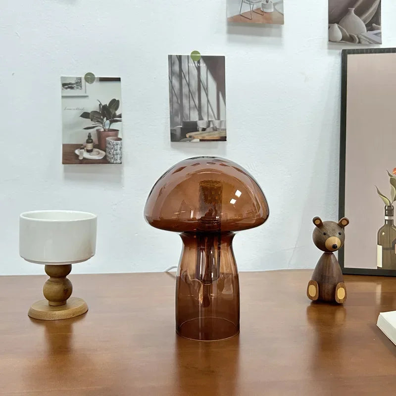 Retro Mushroom Glass Table Lamp Creative Decoration Atmosphere Night Light Minimalist Bedroom Bedside Lamp