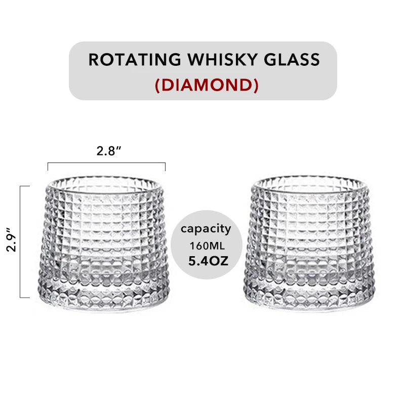 Spinning Whiskey Glass Whiskey Tumblers, Old Fashioned Scotch & Bourbon Glasses,Whisky Brandy Cups for Home Party Wine Glass
