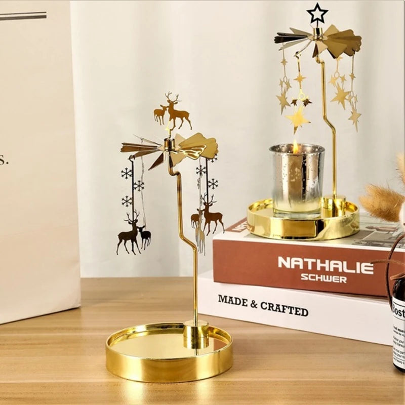 Snowflake Deer Fairy Rotating Candlestick Tealight Candle Holder Tray Romantic Wedding Party Decor Y5GB