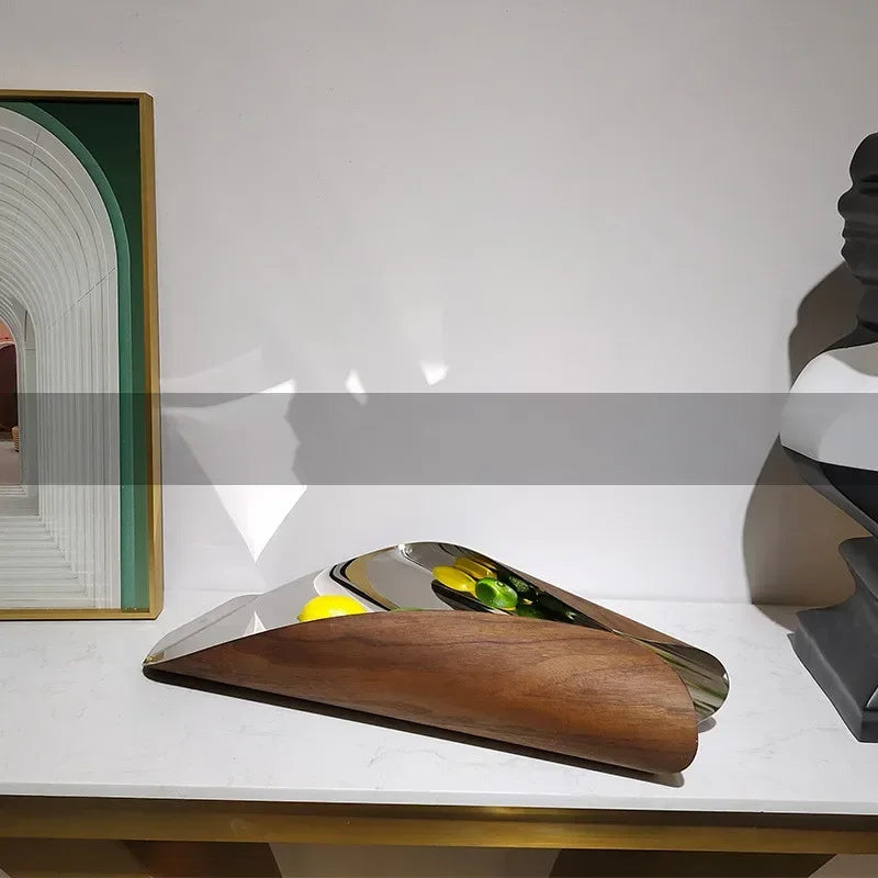 Luxury Geometric Stainless Steel Rolled Edge Silver Storage Tray, Fruit Tray, Bedroom, Study, Desktop Decoration Ornaments