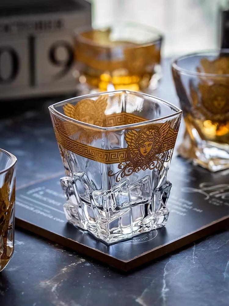 Painted Gold Glass Whisky Medusa Head Wine Glass Cup Foreign Wine Glass Multi-function Beer Glass Water Glass