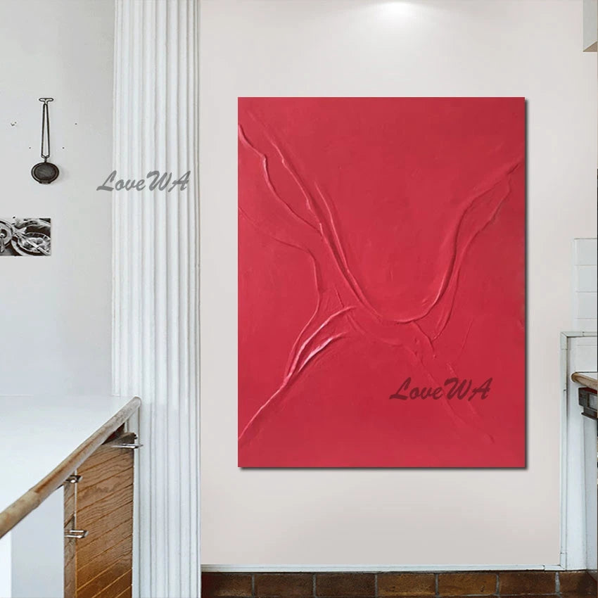 Abstract Art Textured Canvas Posters,Red Acrylic Artwork Palette Knife Oil Paintings Frameless Wall Picture For Living Room