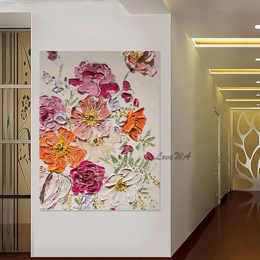 Pink Acrylic Design, Abstract Flowers Oil Paintings, Beautiful Floral Wall, Canvas Picture, No Framed, Art Gallery Showpiece