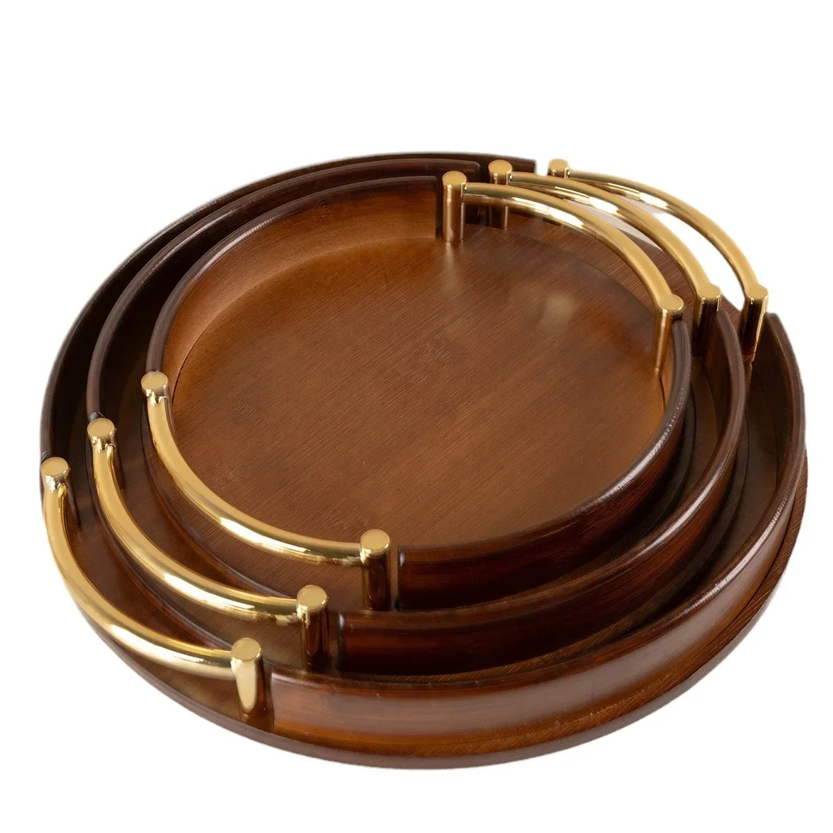 Light luxury and simple home kitchen round bamboo tray Home restaurant tea set small tray portable fruit snack tray