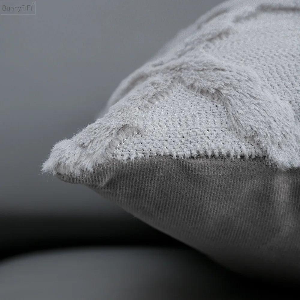 Beige Grey White Solid Cushion Cover Fluffy Embroidery Diamond Soft Home Decoration Pillow Cover Living Room 30x50cm 45x45cm