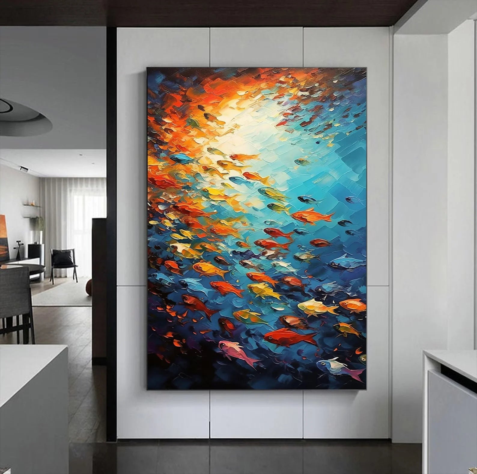 Dafeng Oil Painting Unframed Huge Handmade Abstract Oil Painting on Canvas Wall Art Home Decoration Shoal of Fish Picture Art
