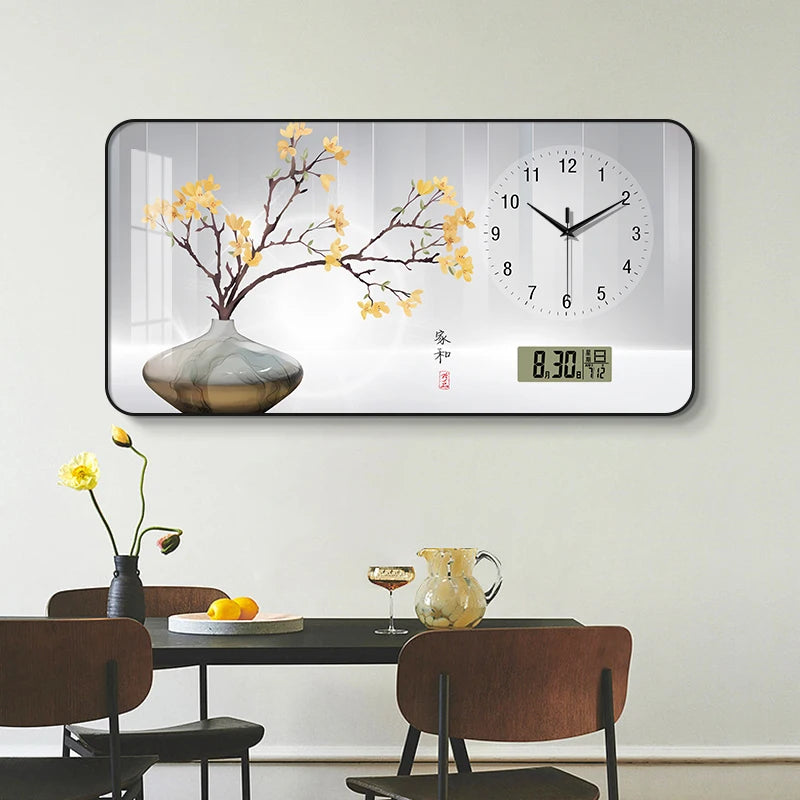 Modern Minimalist Living Room Clock Home New Chinese Style Noiseless Hanging Clock Creative All-Match Wall Hanging Clock Drawing