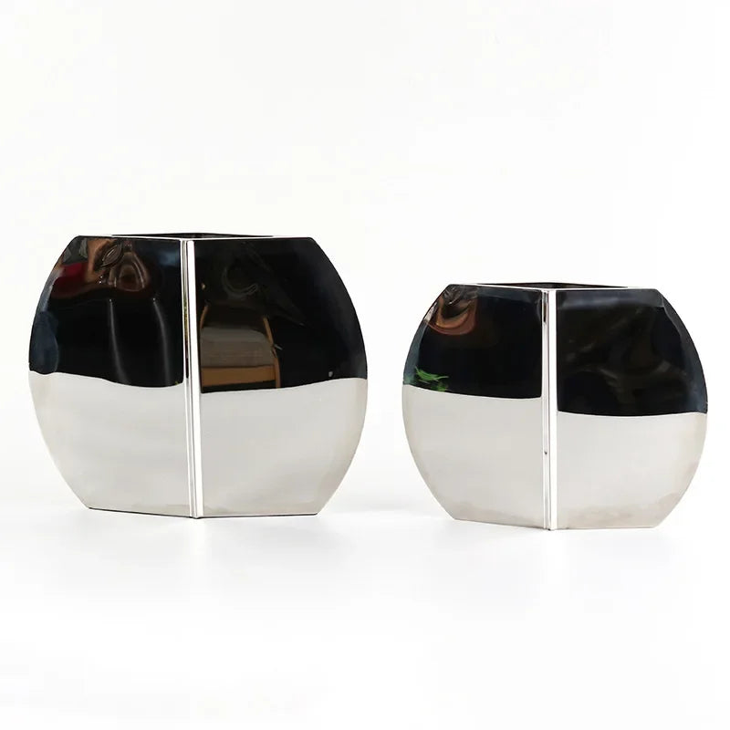 Nordic Minimalist Living Room Decoration, Flower Arrangement, Stainless Steel Belly Vase, Home Desktop Decoration Ornament Vase