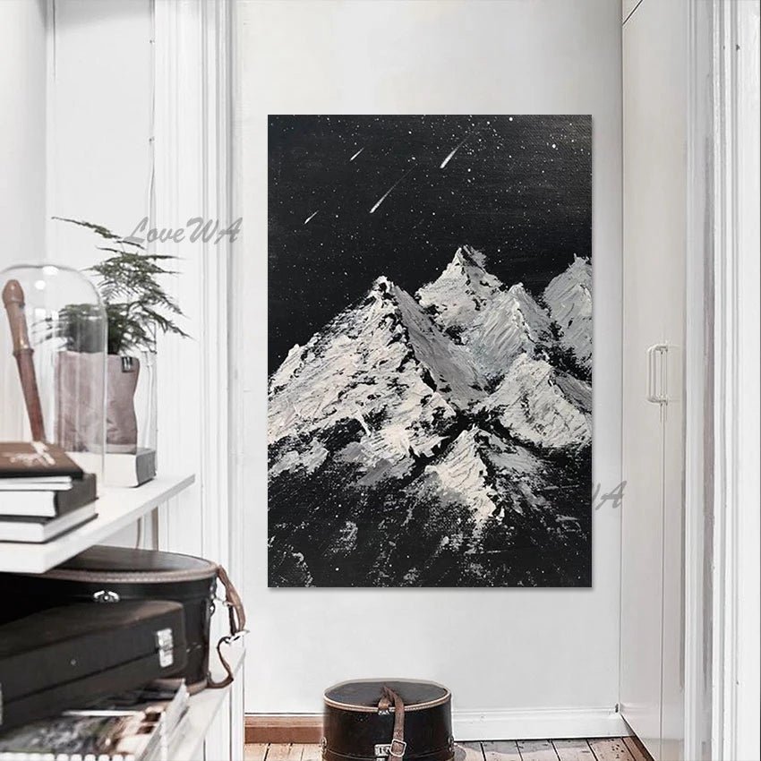 Abstract Canvas Art, Shooting Star Hand-painted, Natural Pictures, Unframed Artwork, Mountain Beautiful Scenery Wall Painting