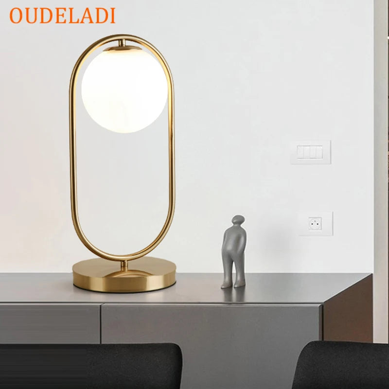 OUDELADI  Frosted Glass ball Table Lamp Gold Silver Brass Black Desk lamp Home Decor Study Bedroom Lighting fixtures