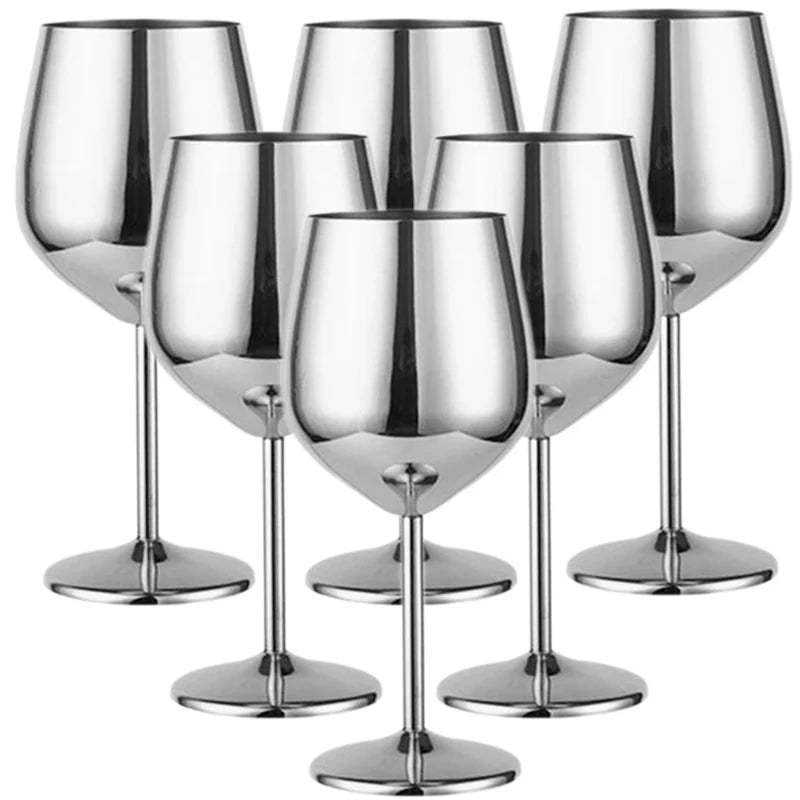 6PCS Stainless Steel Glass Cocktail Creative Metal Wine Glass Bar Restaurant Champagne Red Wine Glass Drinkware Barware Cup