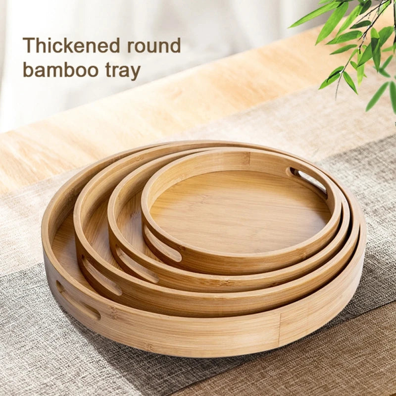 Wooden Round Serving Tray Decorative Bamboo Plate Tea Cup Food Dishes Storage Tray Drink Platter Plate Dinner Fruit Snack Trays