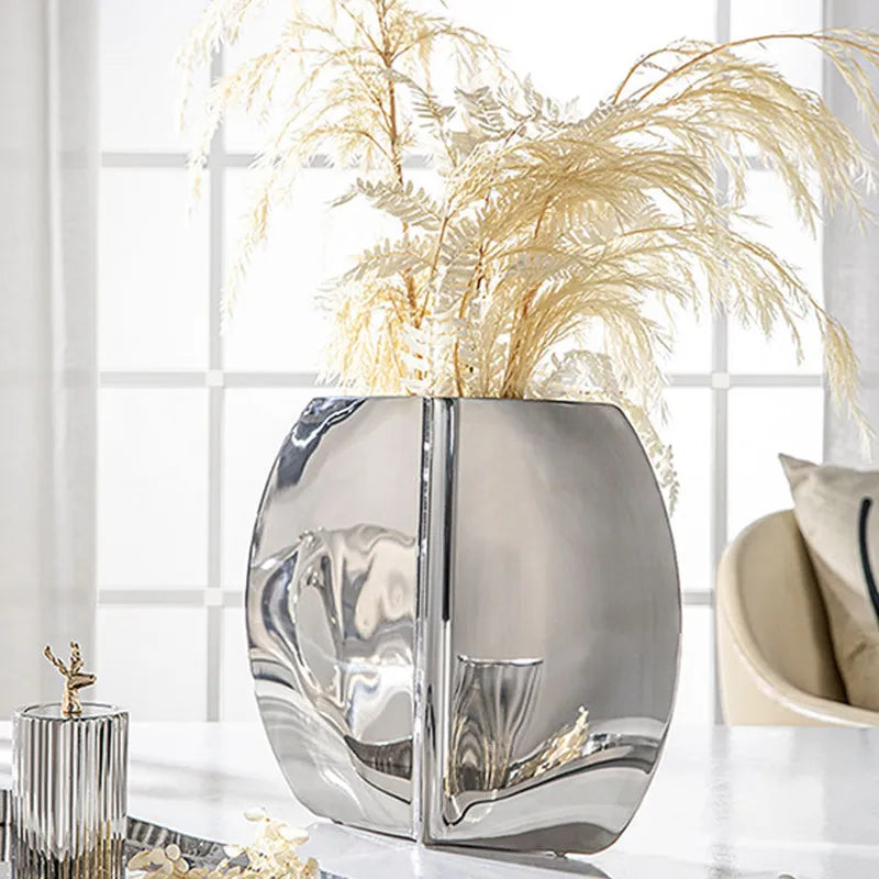 Nordic Minimalist Living Room Decoration, Flower Arrangement, Stainless Steel Belly Vase, Home Desktop Decoration Ornament Vase