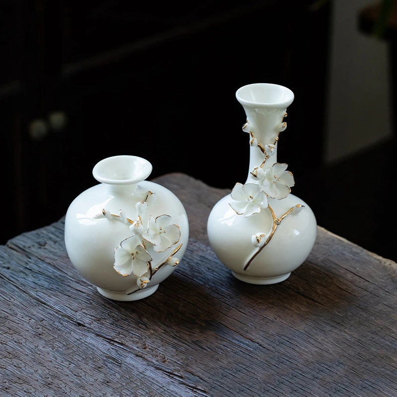 Plum Blossom Ceramic Vase Flower Arrangement Vase Room Decoration Flowerpot Teatable Decorative Vase Retro Ceramic Flower Bottle