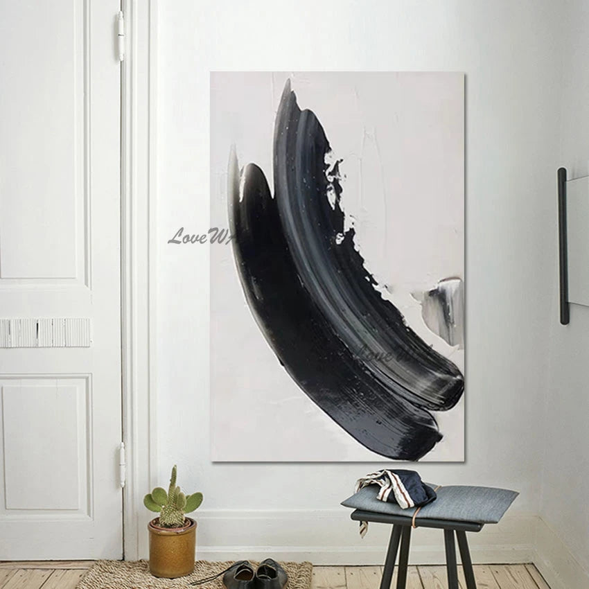 Modern White Black Art Textured Hand Drawing Wall Poster Frameless Canvas Abstract Paintings Wholesale Of 3D Picture Decor
