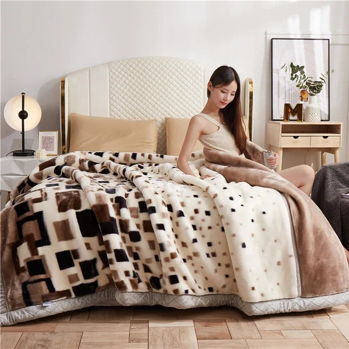 Double layers Raschel Mink Blankets Spring Winter Soft Warm Faux Fur Throw Blankets Heavy Fluffy Weighted Blankets